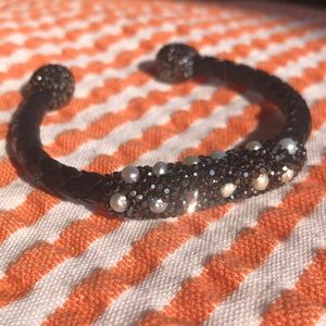 Black Rhinestone and Faux Pearl Bracelet